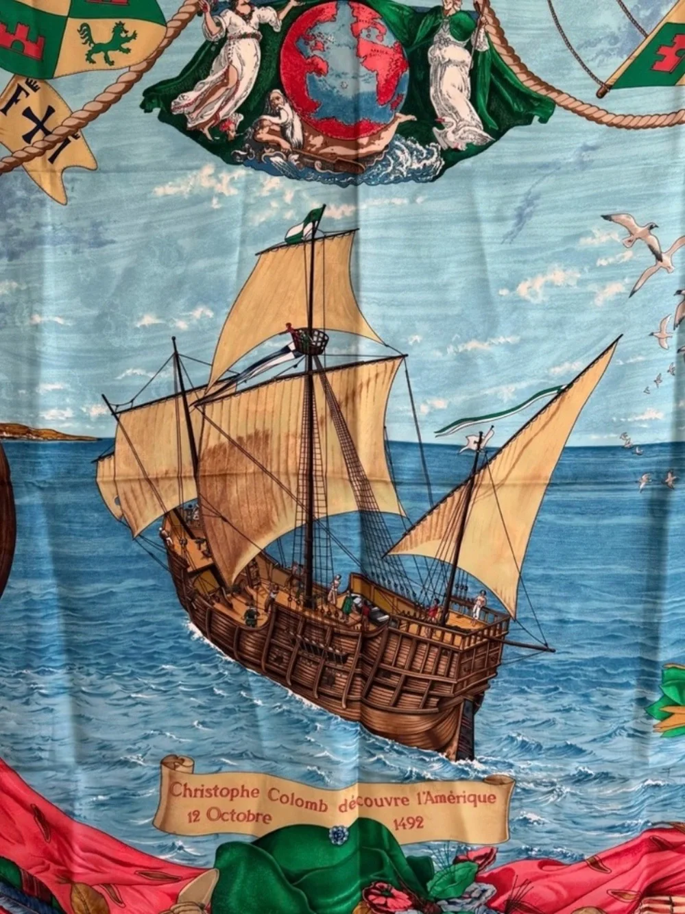 Hermes | Authentic carré titled Christophe Colomb Découvre l’Amérique Silk Scarf